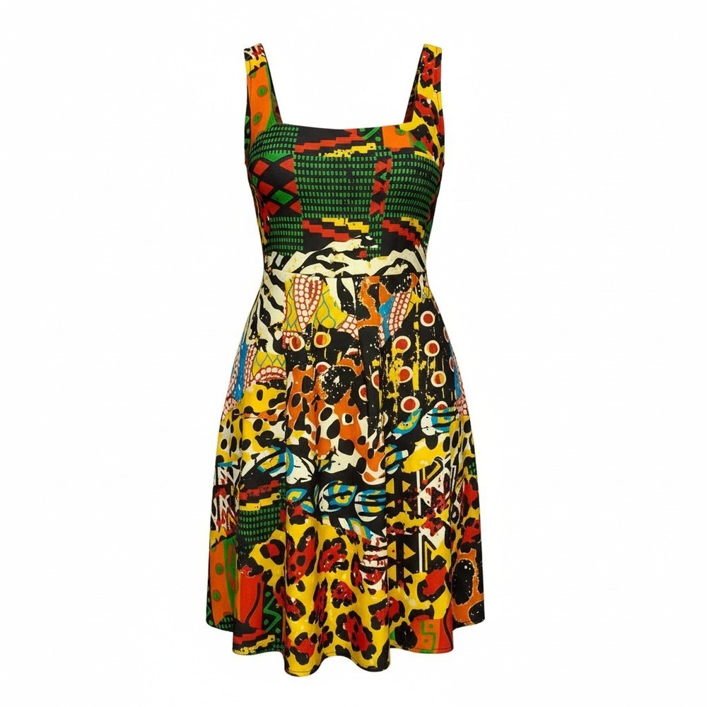 NWT Averie Harlow Artsy Eclectic Midi Dress Women Size L Retro Mod Fit And Flare